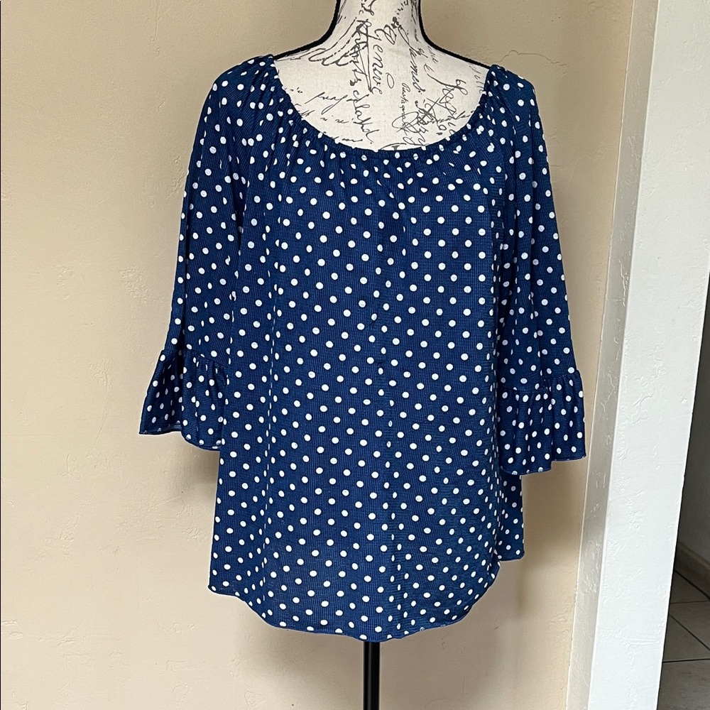 Elegant Blue Polka Dot Blouse